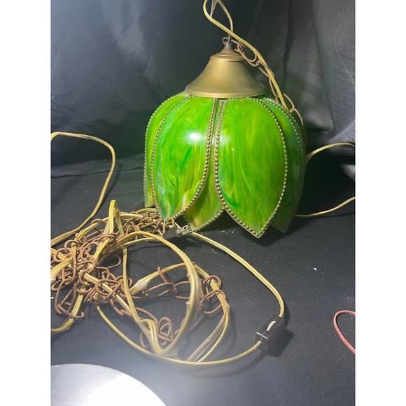 Large Vintage Mid Century Swag Lamp Tulip Lotus Flower Hanging Lamp - Picture 3 of 8